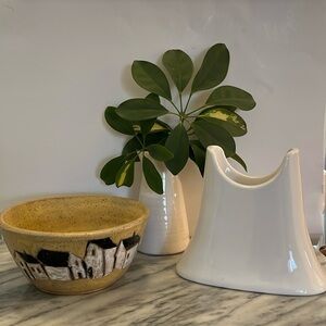 3 Pieces Michael Graves Vase 
6 " white Ribbed Vase 
6 " studio pottery bowl